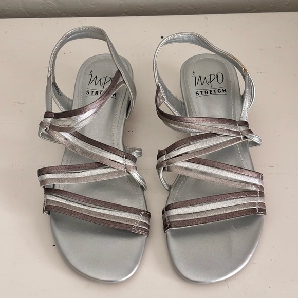 Impo Shoes Stretch Metallic Silver Strappy Low Wedge Sandal, 6.5 Women’s - Picture 9 of 9